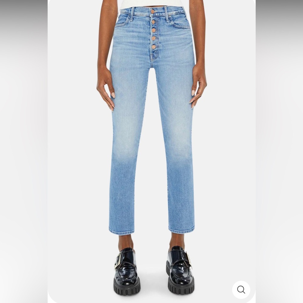 MOTHER High Rise Straight Crop Jeans in Light Blue Wash
